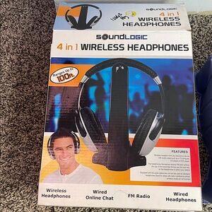 Black and Silver 4-in-1 Wireless Headphones FM radio wireless or wired options